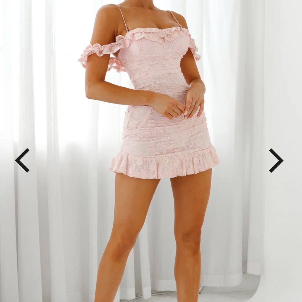 Selfie Leslie Matilda Frill Pink Strapless Lace Dress in blush - Picture 2 of 10